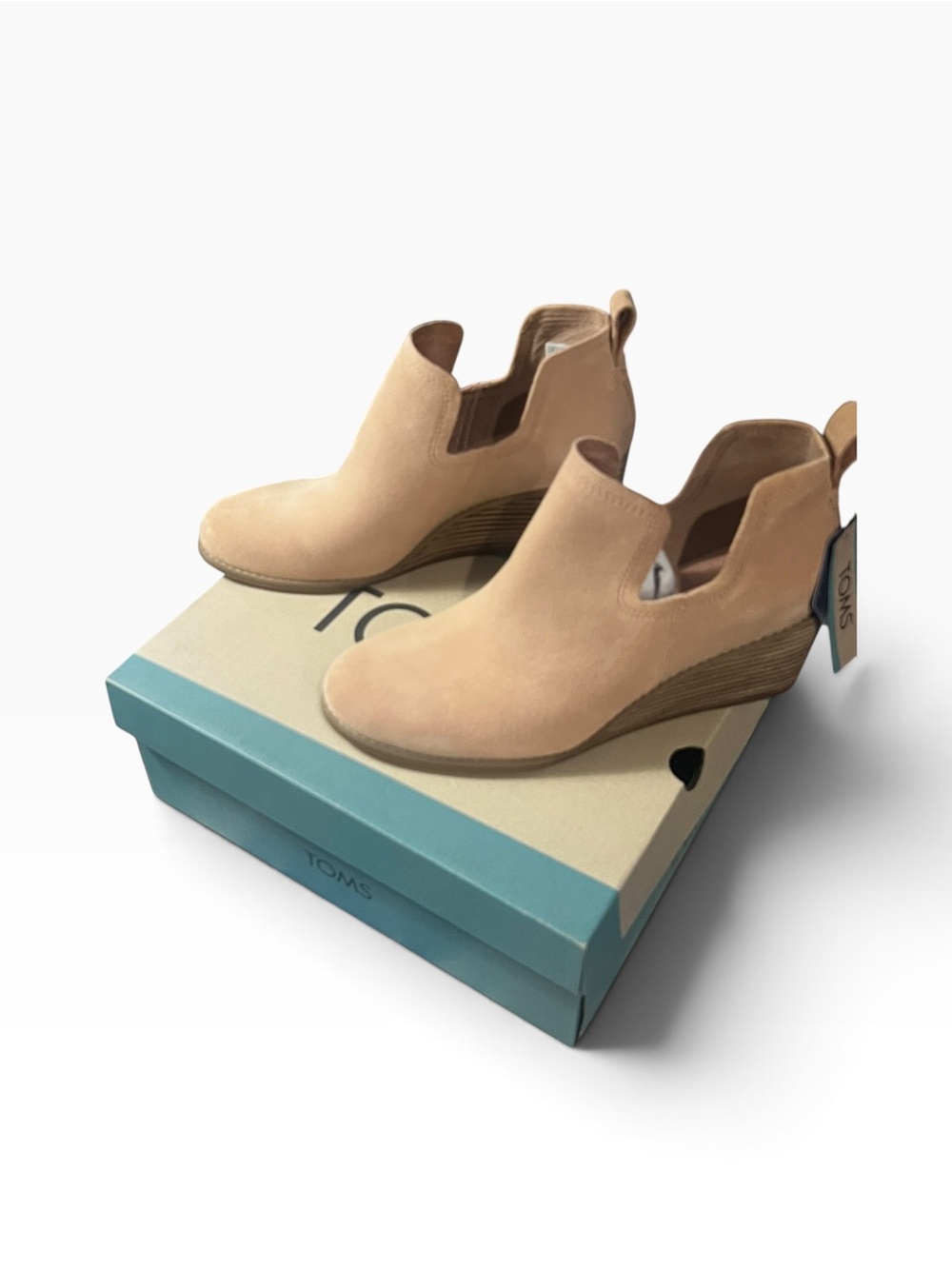 TOMS Women's Beige Suede Wedge Ankle Booties